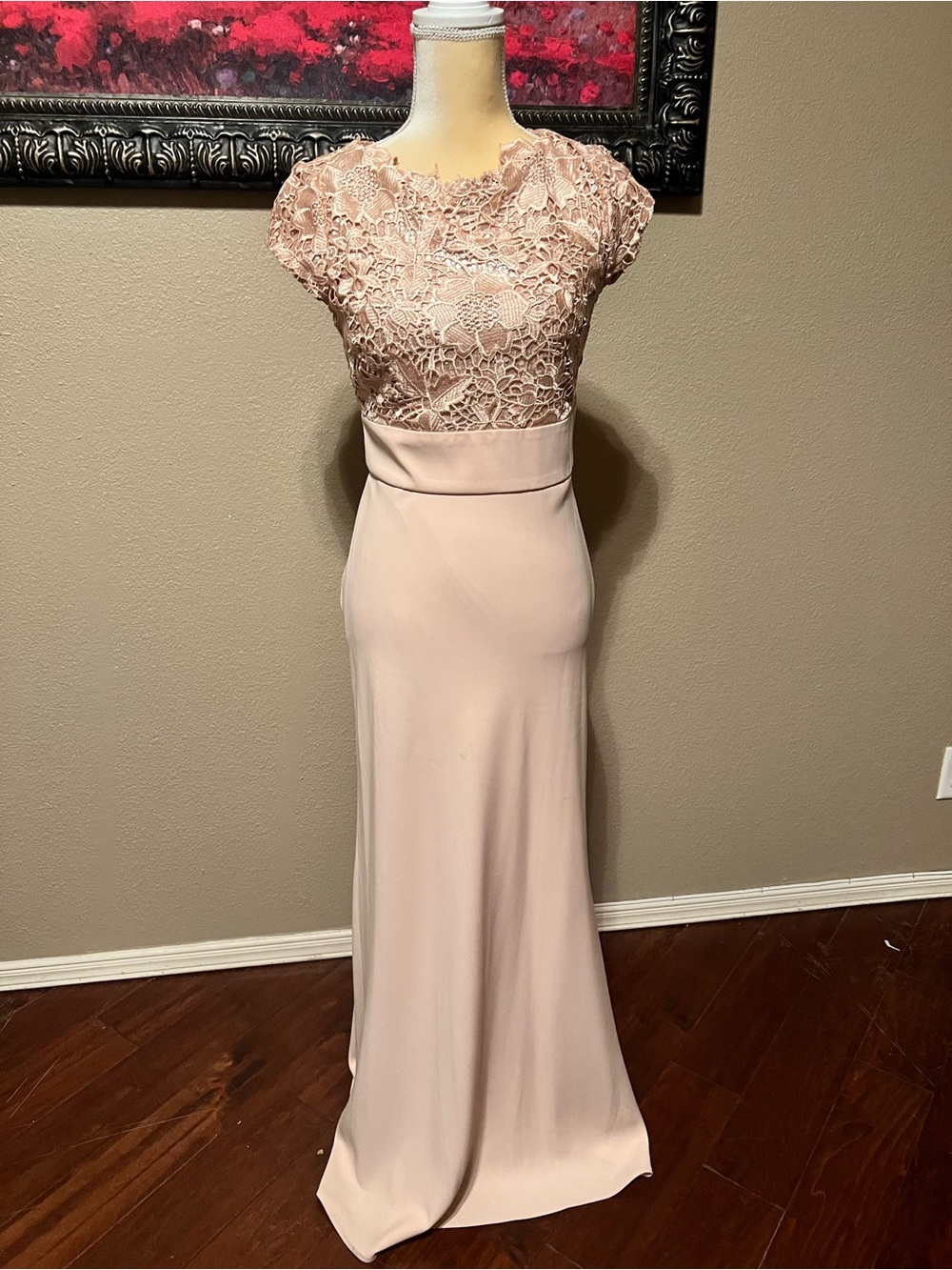 Elegant Lace Bodice Maxi Dress in Blush Pink